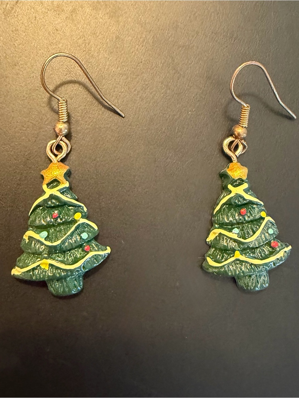 Festive Christmas Tree Dangle Earrings - Green & Yellow Accents
